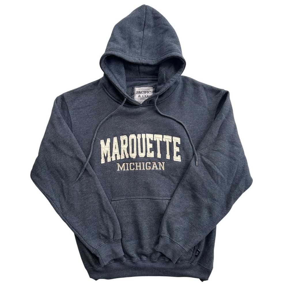 Pacific & Co Marquette Michigan Hoodie Small Grey Excellent Applique Pullover